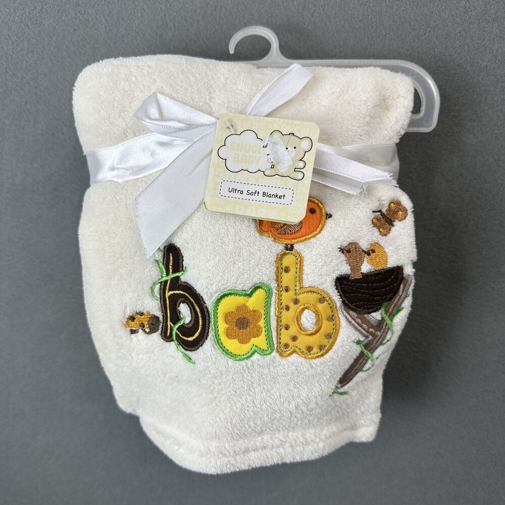 Baby Shower Gift New Baby Blanket w/ Birds & Bird Nest Appliqué 30" X 40"